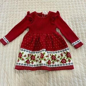 Max Studio Baby Red Knit Dress with Floral Pattern Size 6-9 month